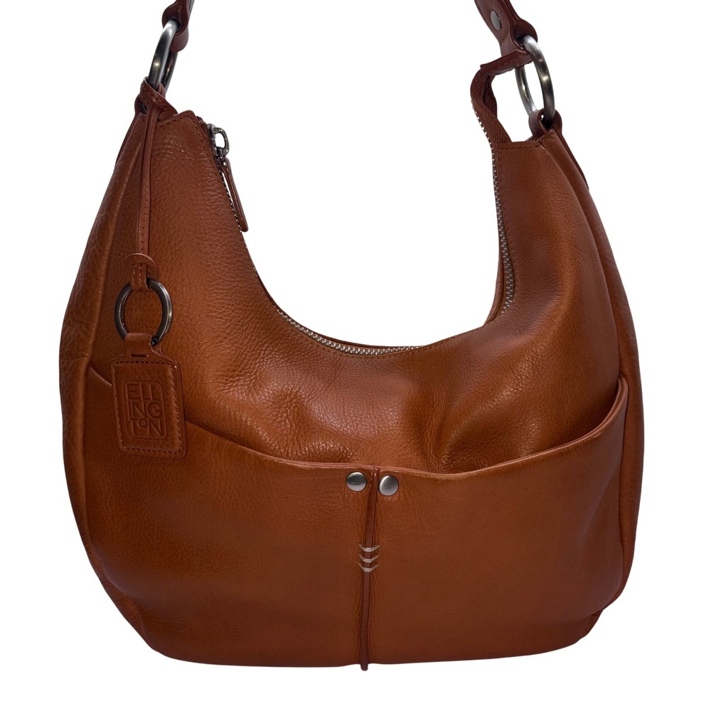 Hobo Bag Women Medium Brown Pebbled Leather Shoulder Ellington